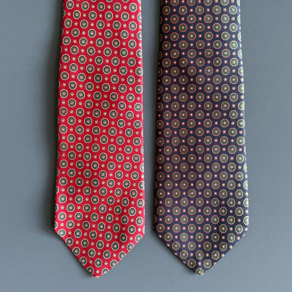 Two - Vintage Brooks Brothers Makers Silk Ties | Medallion Red Navy | USA